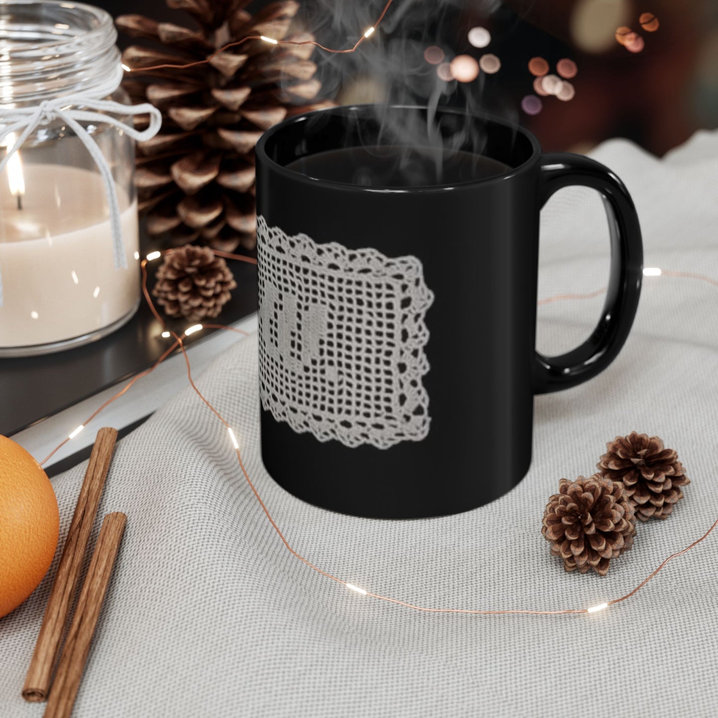 Lace 'EW' Mug – Vintage Crochet Graphic Mug