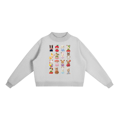 Calico Critters Collage - Digital Print Fleece Mock-Neck Crew Sweatshirt