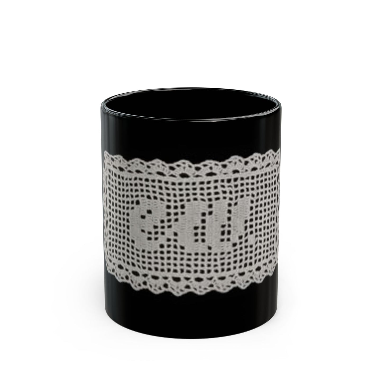 Lace 'EW' Mug – Vintage Crochet Graphic Mug