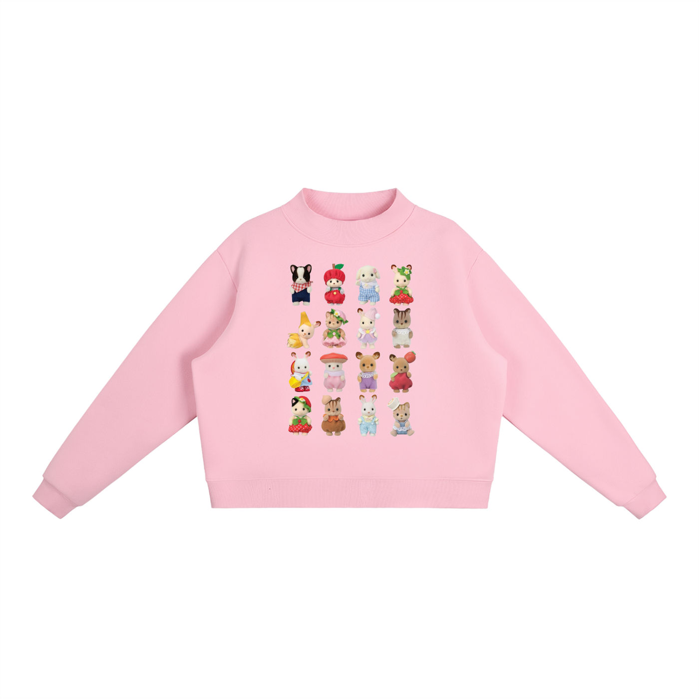 Calico Critters Collage - Digital Print Fleece Mock-Neck Crew Sweatshirt