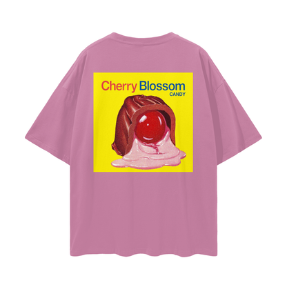 Cherry Blossom Chocolate - Digital Print Oversized Drop Shoulder T-Shirt