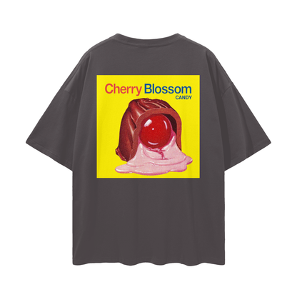 Cherry Blossom Chocolate - Digital Print Oversized Drop Shoulder T-Shirt