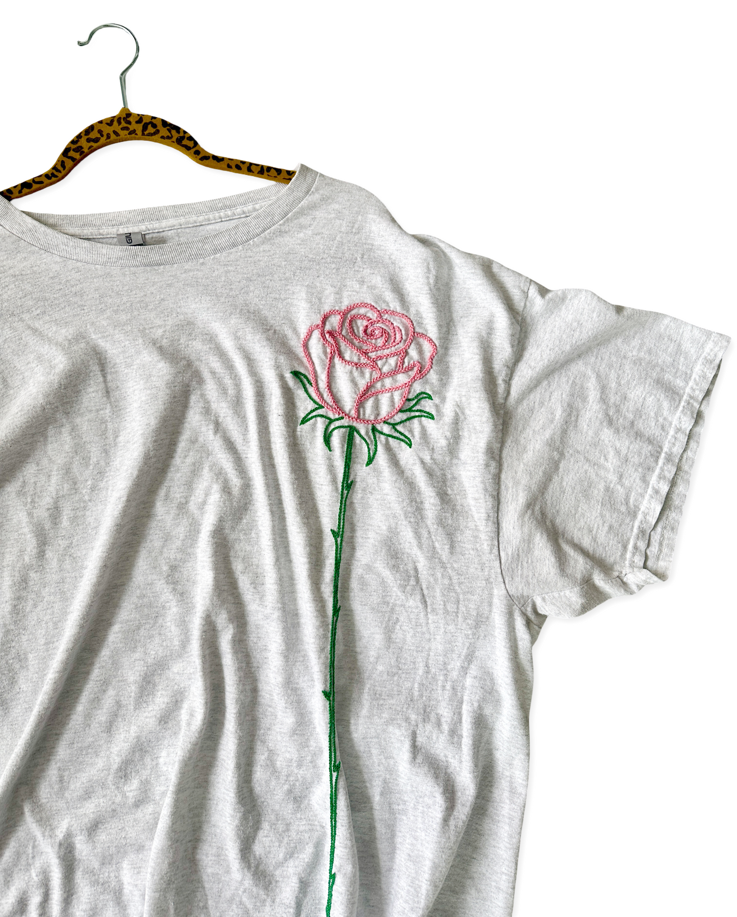 Hand Embroidered Rose Tee - Upcycled Vintage