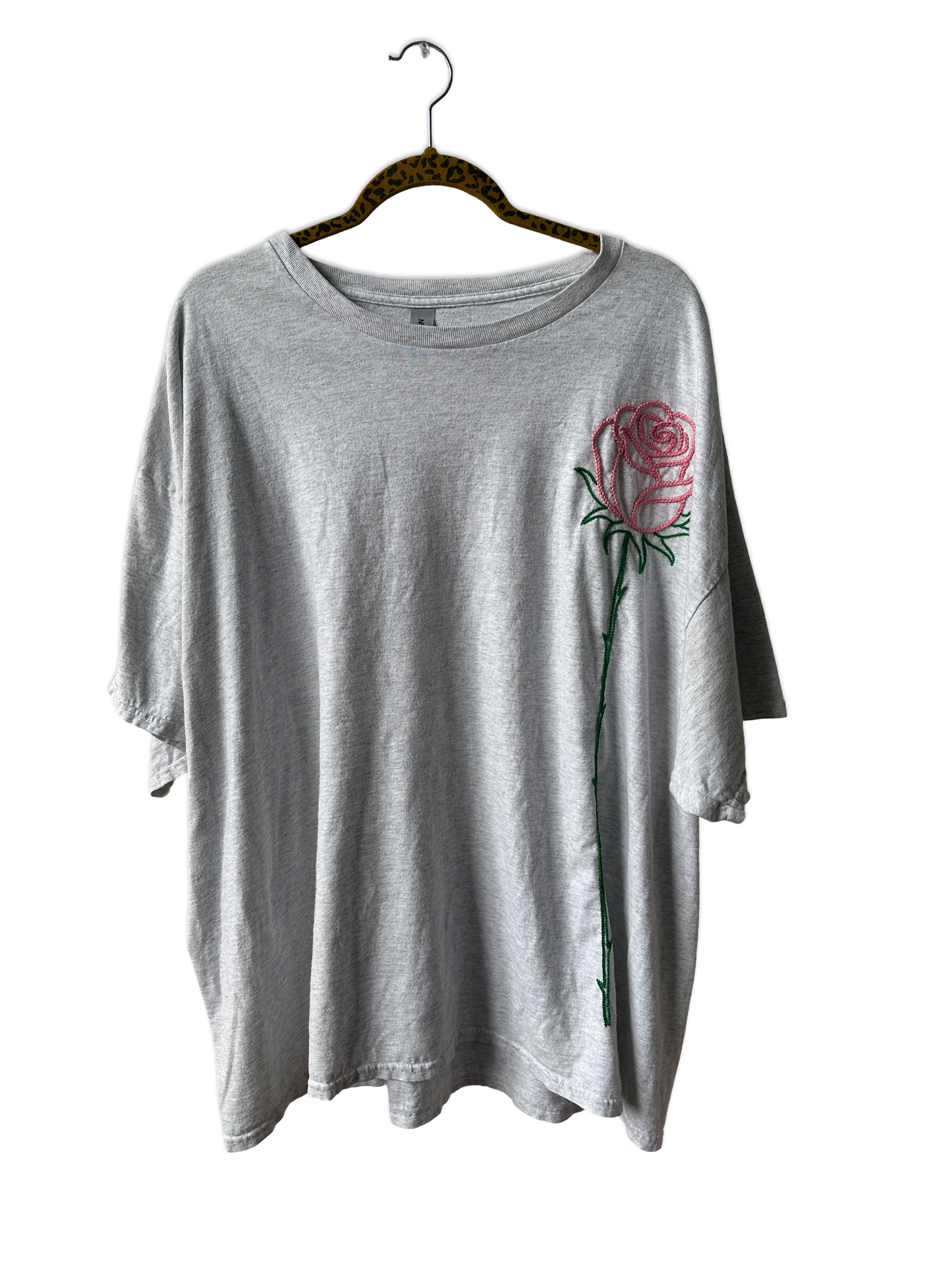 Hand Embroidered Rose Tee - Upcycled Vintage
