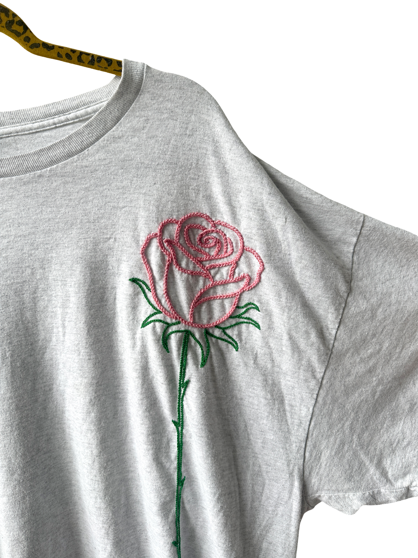 Hand Embroidered Rose Tee - Upcycled Vintage