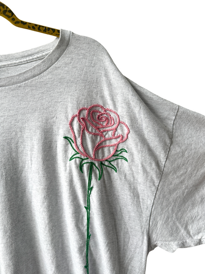 Hand Embroidered Rose Tee - Upcycled Vintage