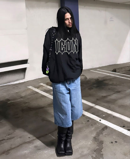 Hand Embroidered ICON graphic - Upcycled Vintage/Thrifted Sweatshirt