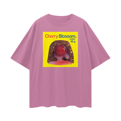 Cherry Blossom Chocolate - Digital Print Oversized Drop Shoulder T-Shirt