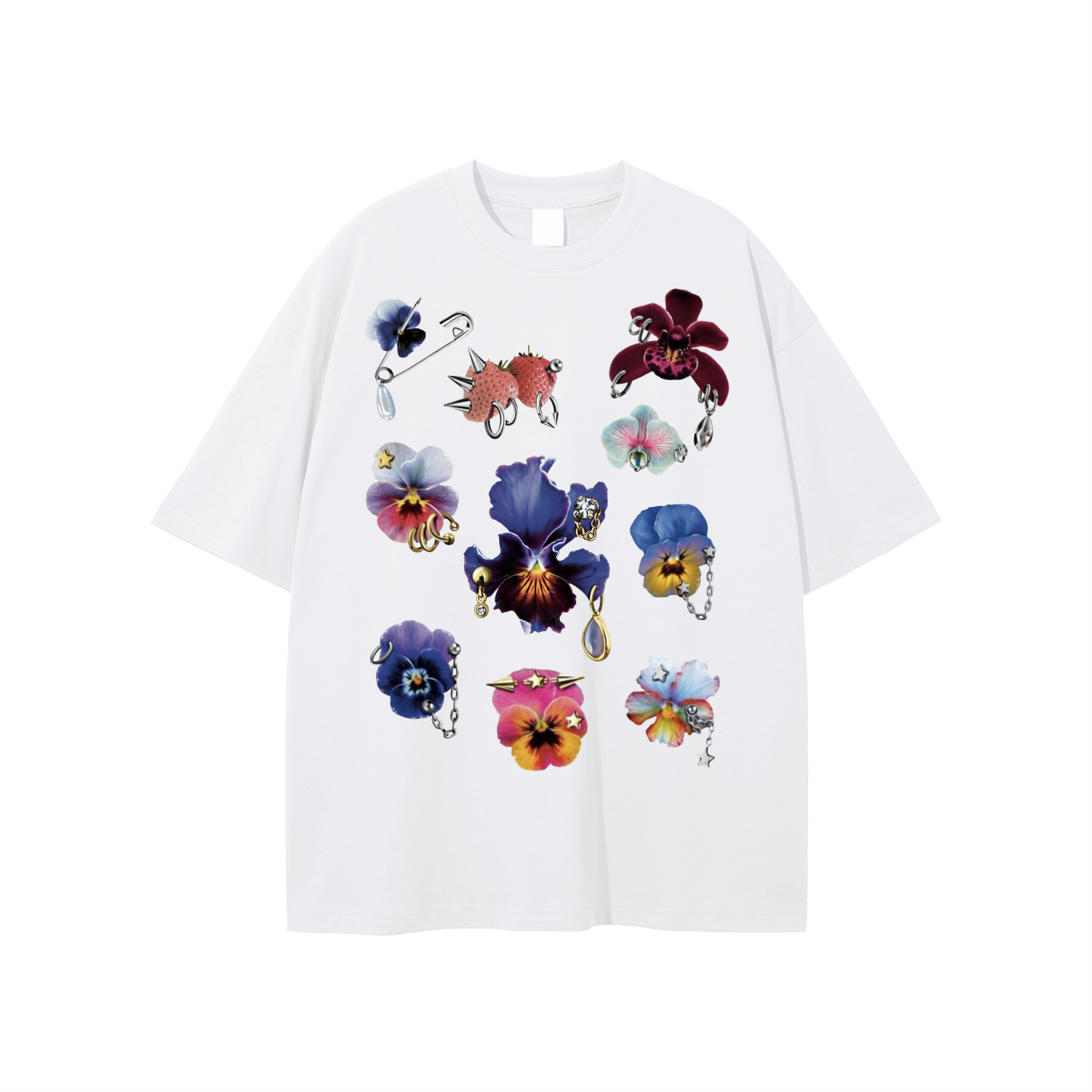 Punk Rock Florals - Digital Print Unisex T-shirt