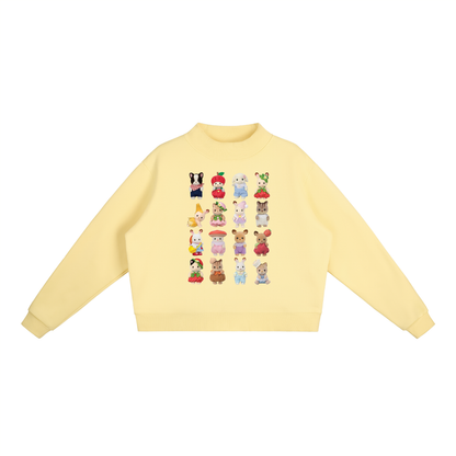 Calico Critters Collage - Digital Print Fleece Mock-Neck Crew Sweatshirt