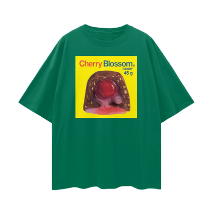 Cherry Blossom Chocolate - Digital Print Oversized Drop Shoulder T-Shirt
