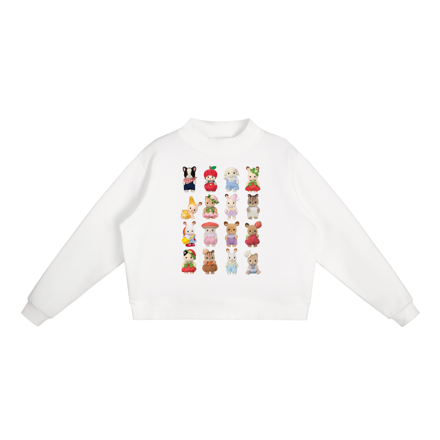 Calico Critters Collage - Digital Print Fleece Mock-Neck Crew Sweatshirt