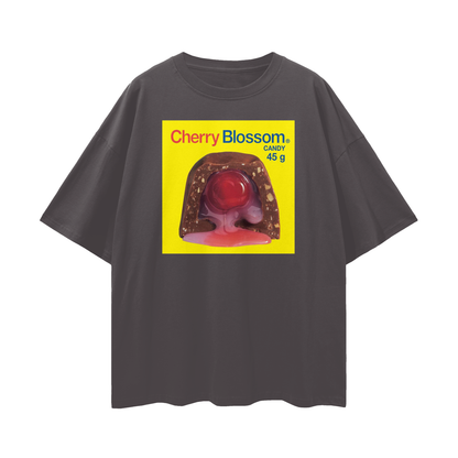 Cherry Blossom Chocolate - Digital Print Oversized Drop Shoulder T-Shirt