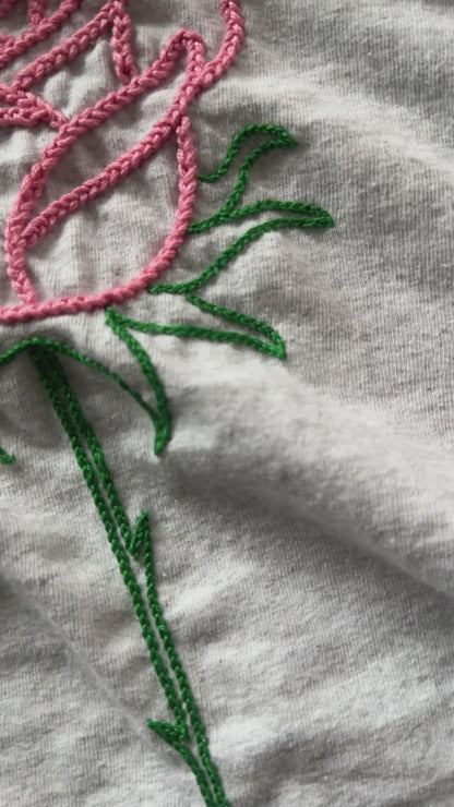 Hand Embroidered Rose Tee - Upcycled Vintage