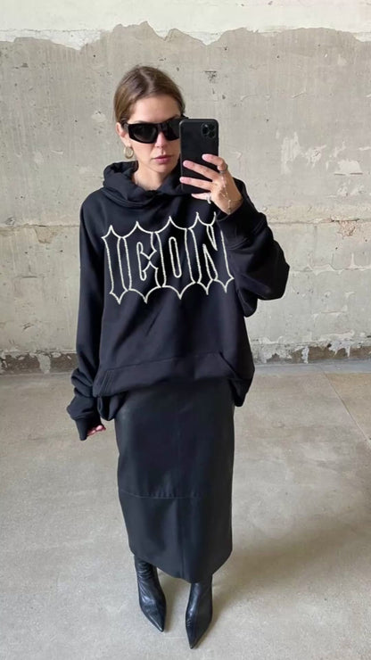 Hand Embroidered ICON graphic - Upcycled Vintage/Thrifted Sweatshirt